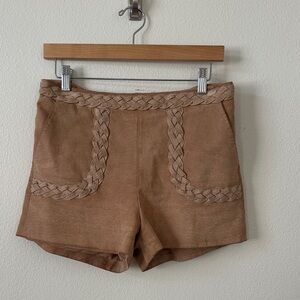 High Waist Suede Tan Braided Women's Shorts